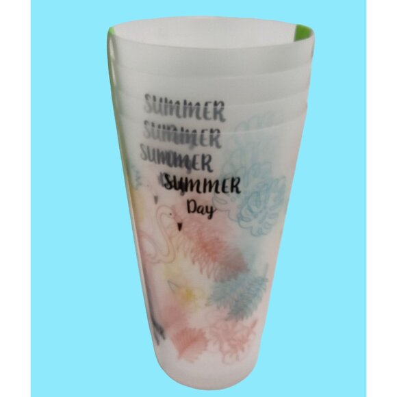 Real Living Tumblers Summer Day Flamingo Pool Beach Drinking Glass 28 0z Lot 4 - Picture 4 of 4